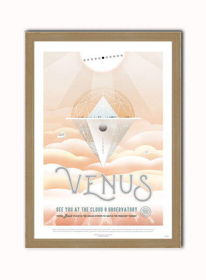 Venus, The Great Voyage, Space Travel, Tourism NASA, Solar System, Planets Art Print Poster Vintage Poster Wall Art Print 50x70cm Light Wood Frame