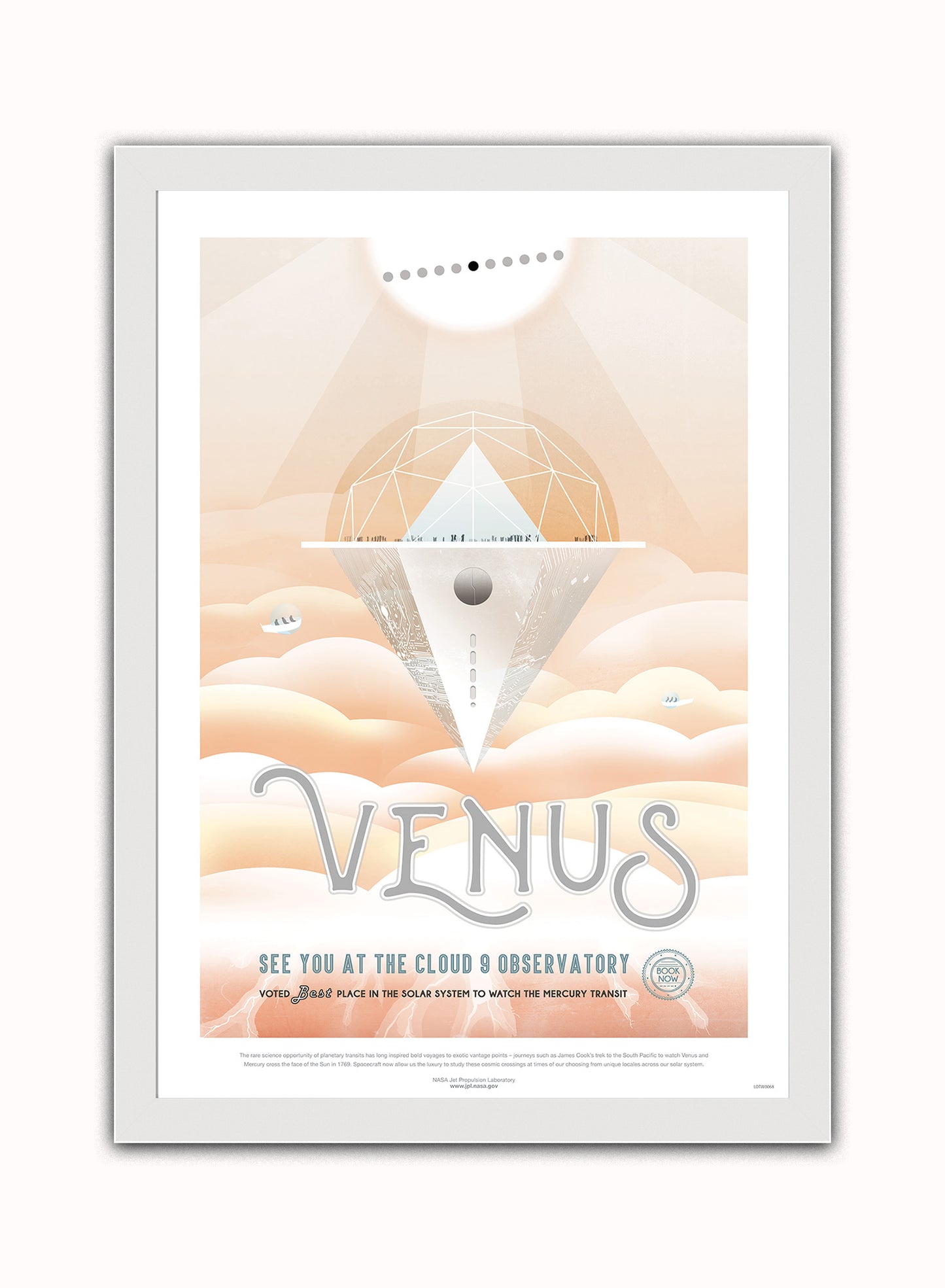 Venus, The Great Voyage, Space Travel, Tourism NASA, Solar System, Planets Art Print Poster Vintage Poster Wall Art Print 50x70cm White Frame