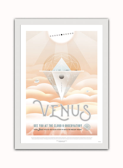 Venus, The Great Voyage, Space Travel, Tourism NASA, Solar System, Planets Art Print Poster Vintage Poster Wall Art Print 50x70cm White Frame