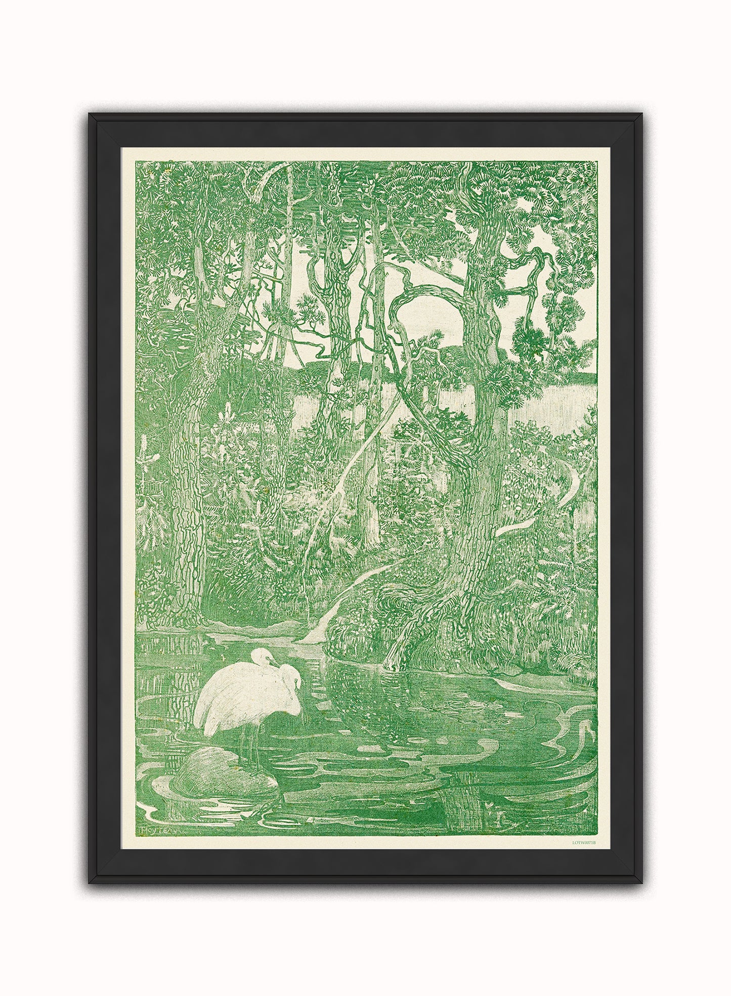 Two Herons in a Forest Pond Print – Theo Van Hoytema Vintage Art Wall Art 50x70cm Black Frame