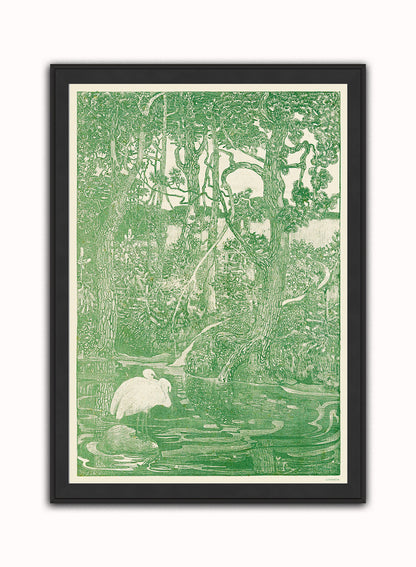 Two Herons in a Forest Pond Print – Theo Van Hoytema Vintage Art Wall Art 50x70cm Black Frame