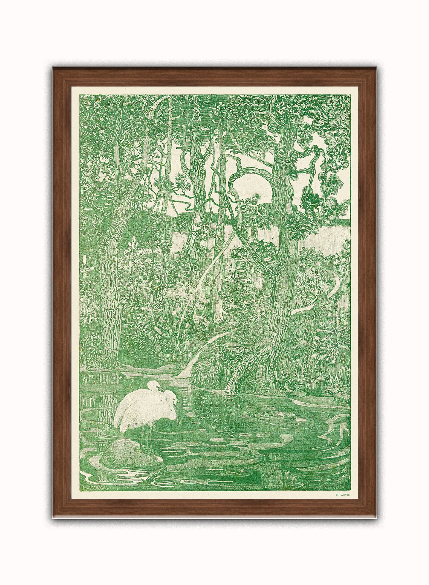 Two Herons in a Forest Pond Print – Theo Van Hoytema Vintage Art Wall Art 50x70cm Dark Wood Frame