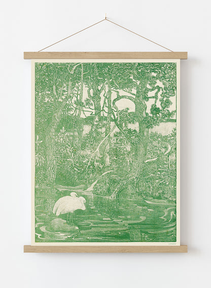 Two Herons in a Forest Pond Print – Theo Van Hoytema Vintage Art Wall Art 50x70cm Poster Hanger