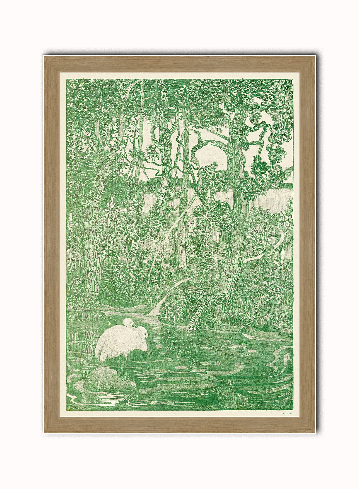 Two Herons in a Forest Pond Print – Theo Van Hoytema Vintage Art Wall Art 50x70cm Light Wood Frame