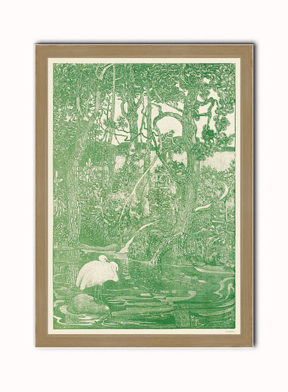 Two Herons in a Forest Pond Print – Theo Van Hoytema Vintage Art Wall Art 50x70cm Light Wood Frame