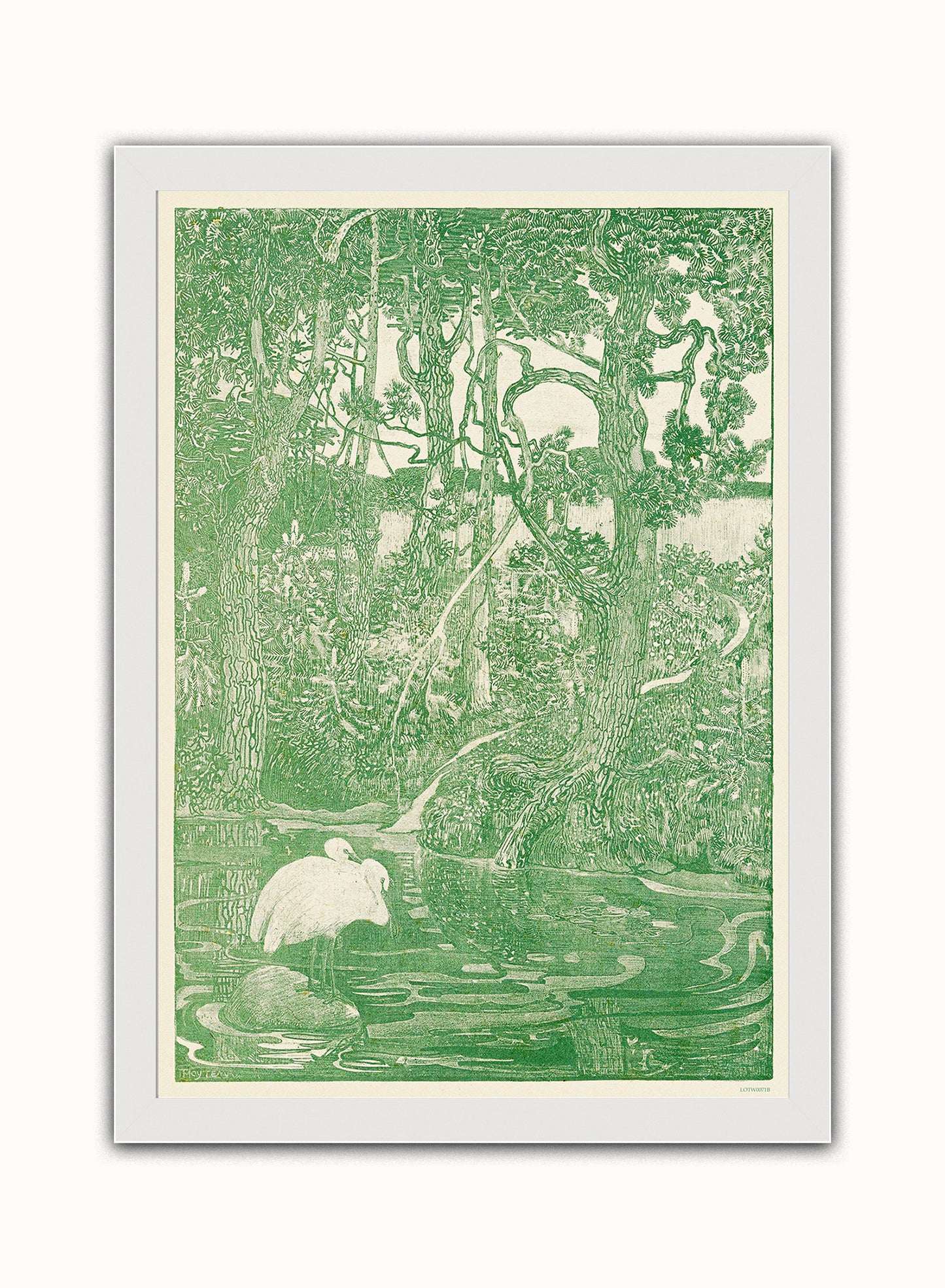 Two Herons in a Forest Pond Print – Theo Van Hoytema Vintage Art Wall Art 50x70cm White Frame