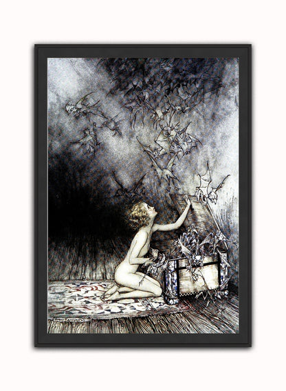 Pandora's Box by Arthur Rackham Print – Arthur Rackham Vintage Art Wall Art 50x70cm Black Frame