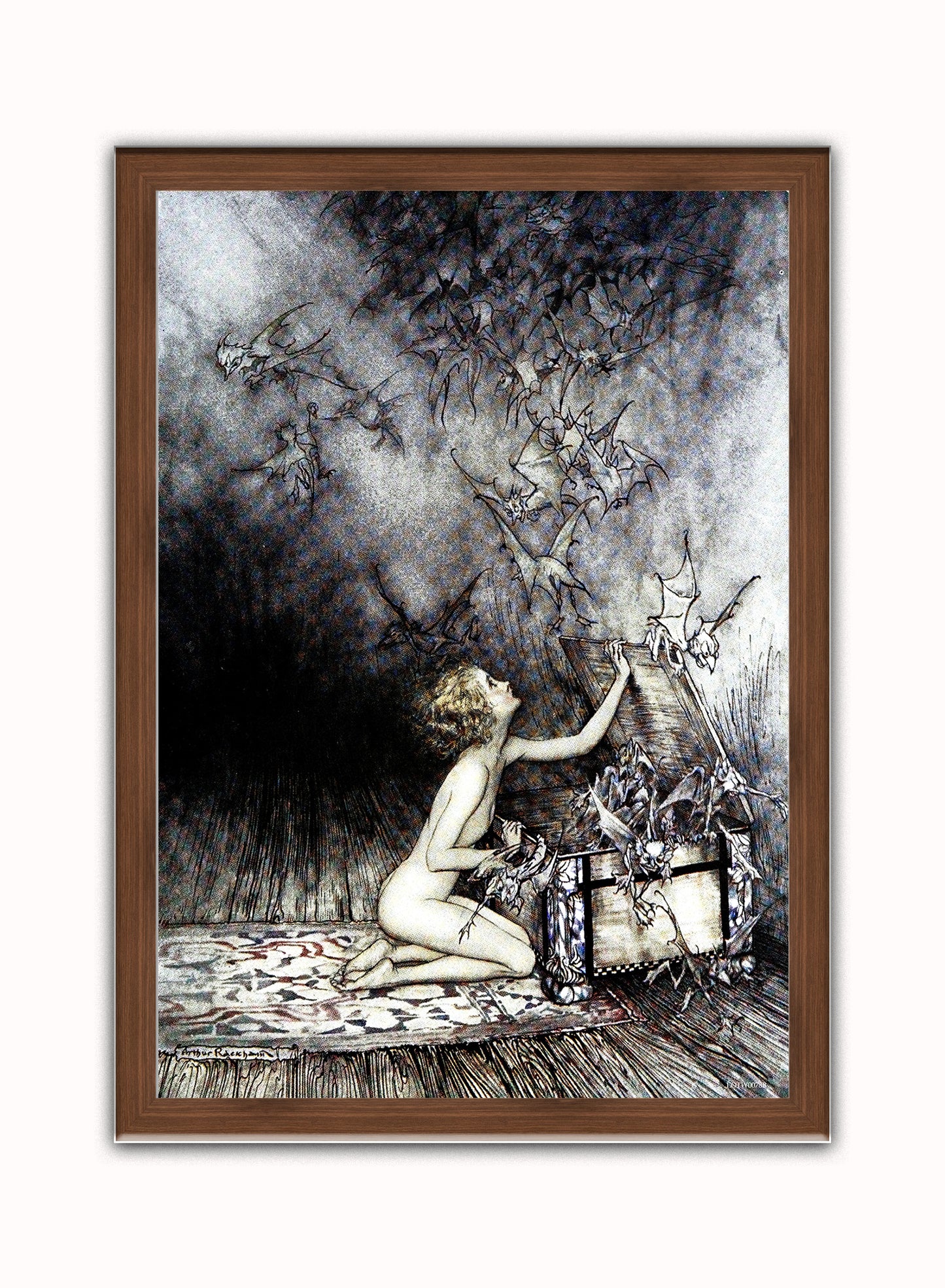 Pandora's Box by Arthur Rackham Print – Arthur Rackham Vintage Art Wall Art 50x70cm Dark Wood Frame