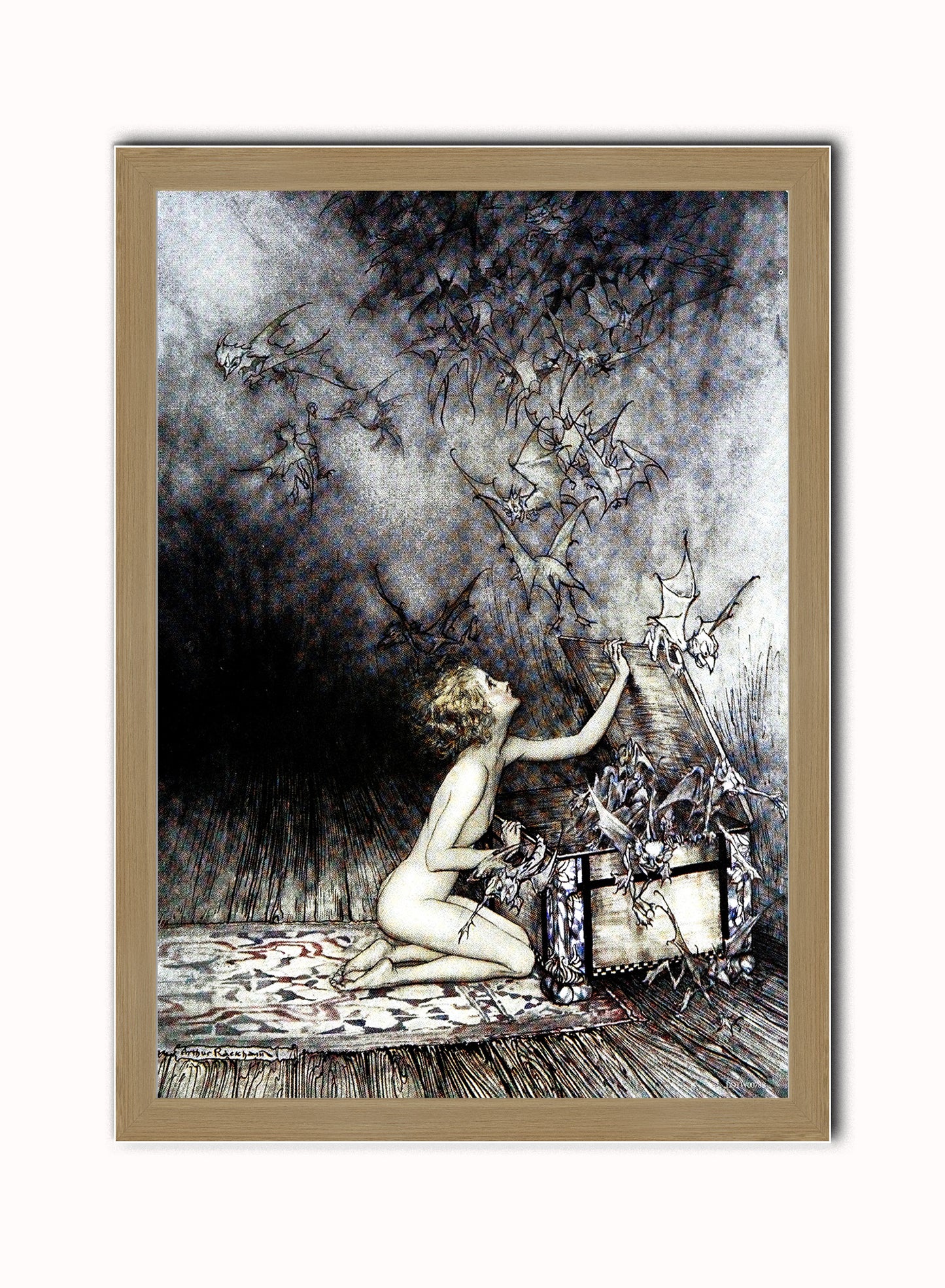 Pandora's Box by Arthur Rackham Print – Arthur Rackham Vintage Art Wall Art 50x70cm Light Wood Frame