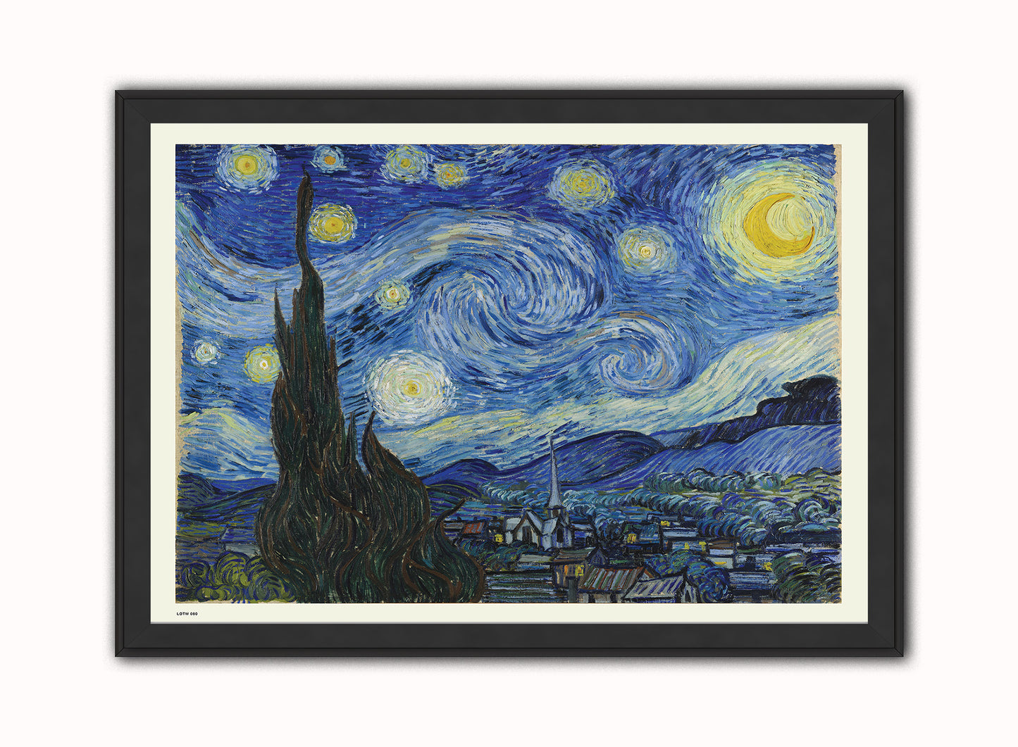 Vincent van Gogh, The Starry Night, Post Impressionism, Painting Art Print Poster Vintage Poster Wall Art Print 50x70cm Black Frame