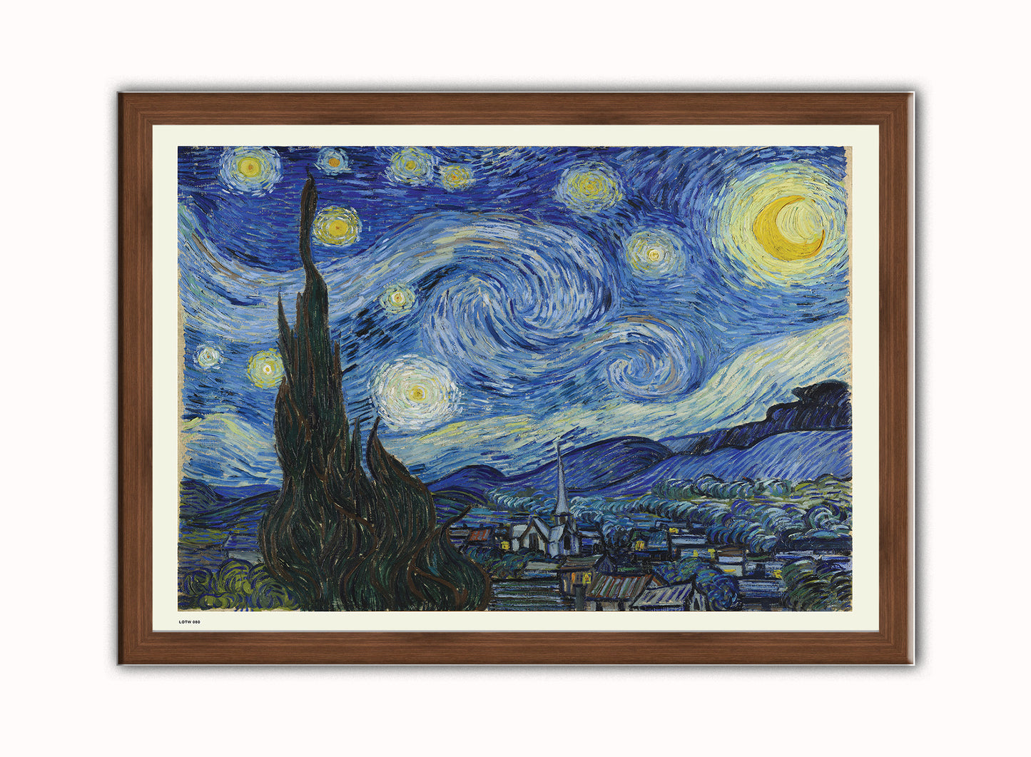 Vincent van Gogh, The Starry Night, Post Impressionism, Painting Art Print Poster Vintage Poster Wall Art Print 50x70cm Dark Wood Frame