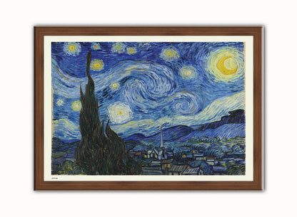 Vincent van Gogh, The Starry Night, Post Impressionism, Painting Art Print Poster Vintage Poster Wall Art Print 50x70cm Dark Wood Frame