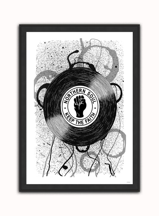 Northern Soul, Keep The Faith, Records, Vinyl, Wigan Casino Art Print Poster Vintage Poster Wall Art Print 50x70cm Black Frame