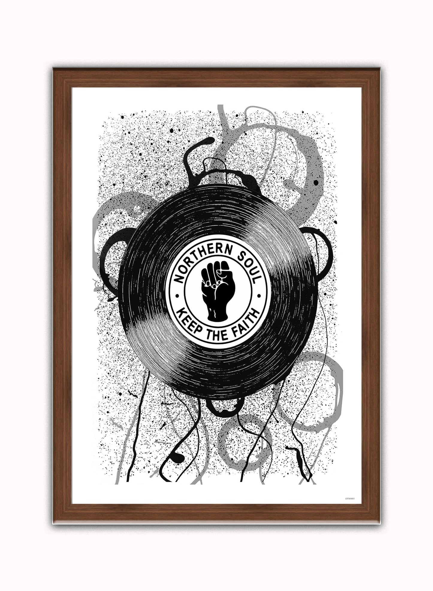 Northern Soul, Keep The Faith, Records, Vinyl, Wigan Casino Art Print Poster Vintage Poster Wall Art Print 50x70cm Dark Wood Frame