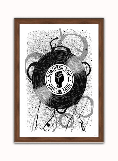 Northern Soul, Keep The Faith, Records, Vinyl, Wigan Casino Art Print Poster Vintage Poster Wall Art Print 50x70cm Dark Wood Frame