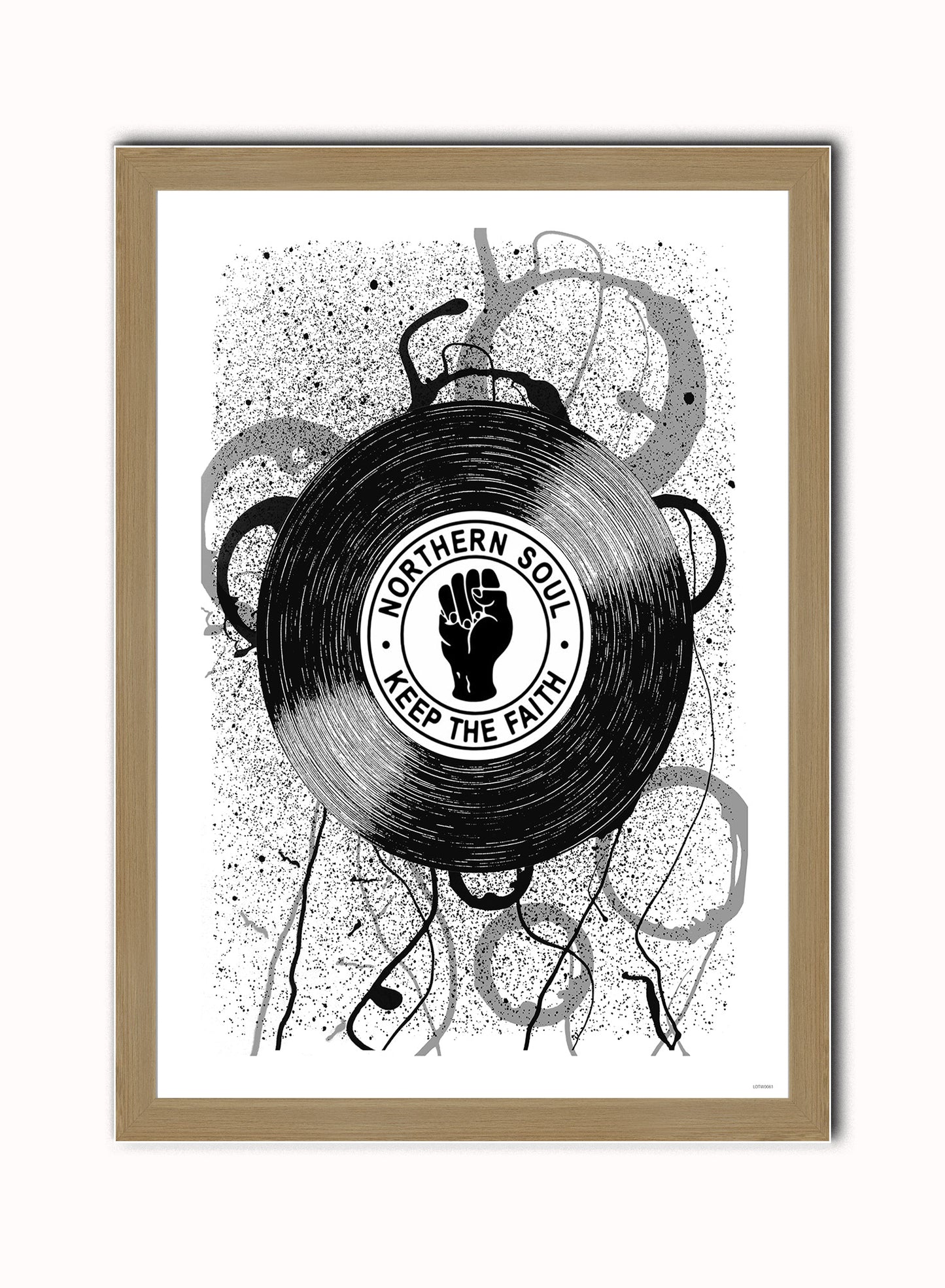 Northern Soul, Keep The Faith, Records, Vinyl, Wigan Casino Art Print Poster Vintage Poster Wall Art Print 50x70cm Light Wood Frame