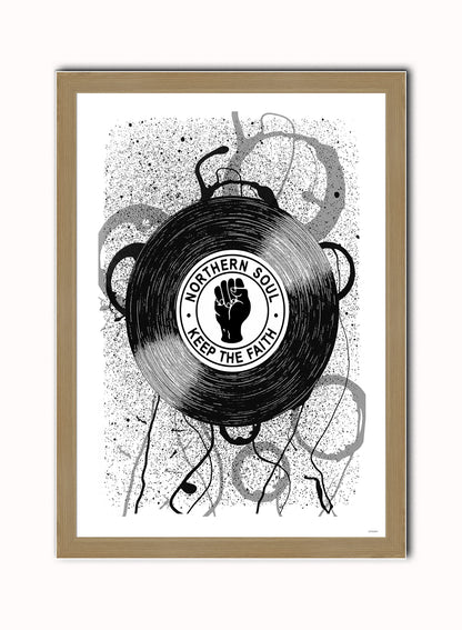 Northern Soul, Keep The Faith, Records, Vinyl, Wigan Casino Art Print Poster Vintage Poster Wall Art Print 50x70cm Light Wood Frame
