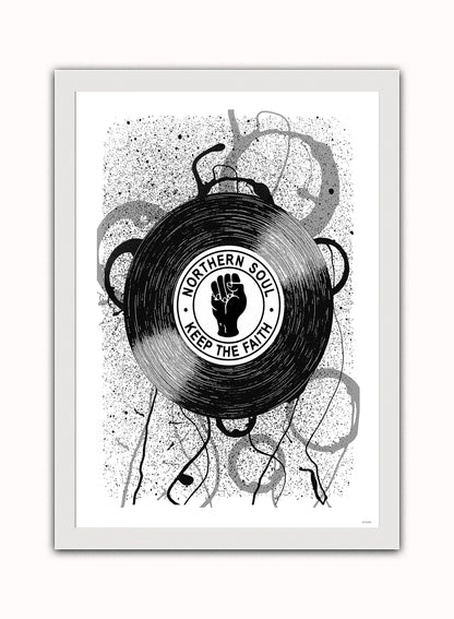 Northern Soul, Keep The Faith, Records, Vinyl, Wigan Casino Art Print Poster Vintage Poster Wall Art Print 50x70cm White Frame