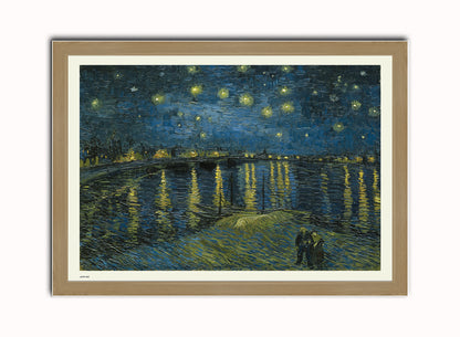 Stars over the Rhone by Vincent Van Gough Print – Vincent Van Gough Vintage Art Wall Art 50x70cm Light Wood Frame
