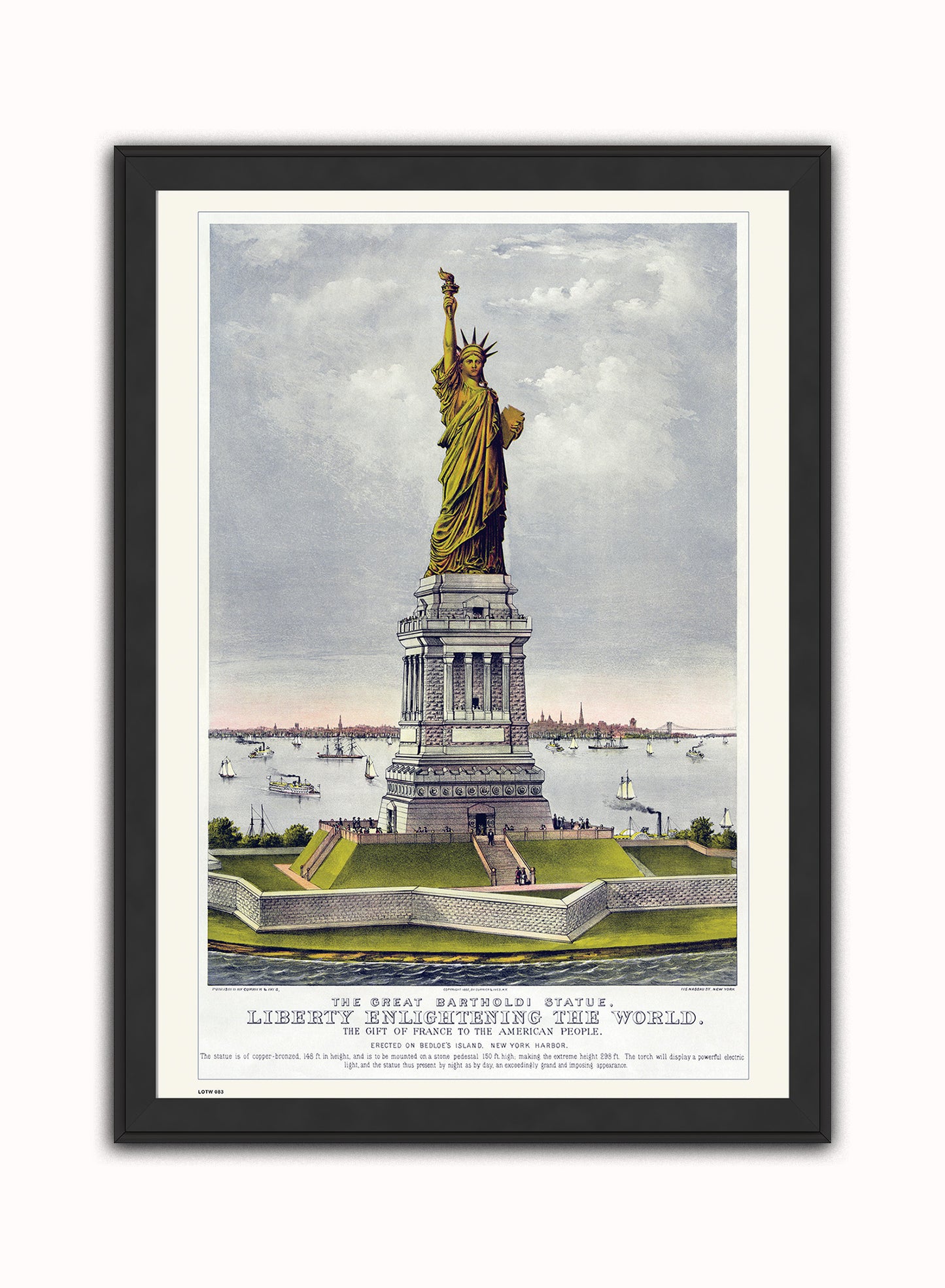 New York Statue of Libery, Vintage American Illustrated Art Print Poster Vintage Poster Wall Art Print 50x70cm Black Frame