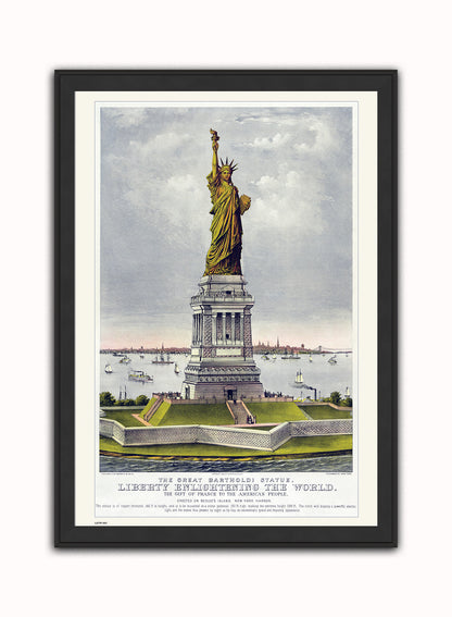 New York Statue of Libery, Vintage American Illustrated Art Print Poster Vintage Poster Wall Art Print 50x70cm Black Frame