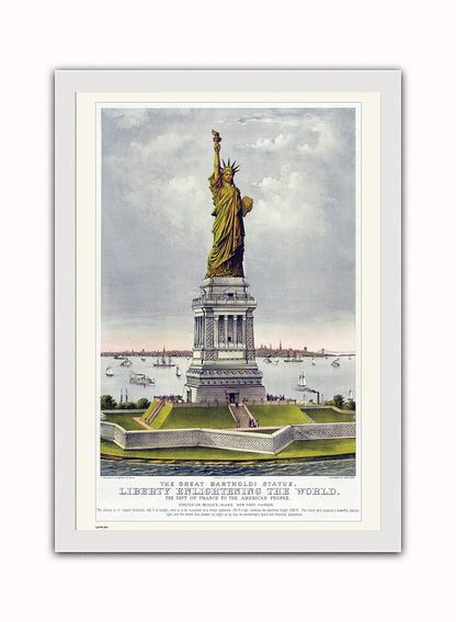 New York Statue of Libery, Vintage American Illustrated Art Print Poster Vintage Poster Wall Art Print 50x70cm White Frame