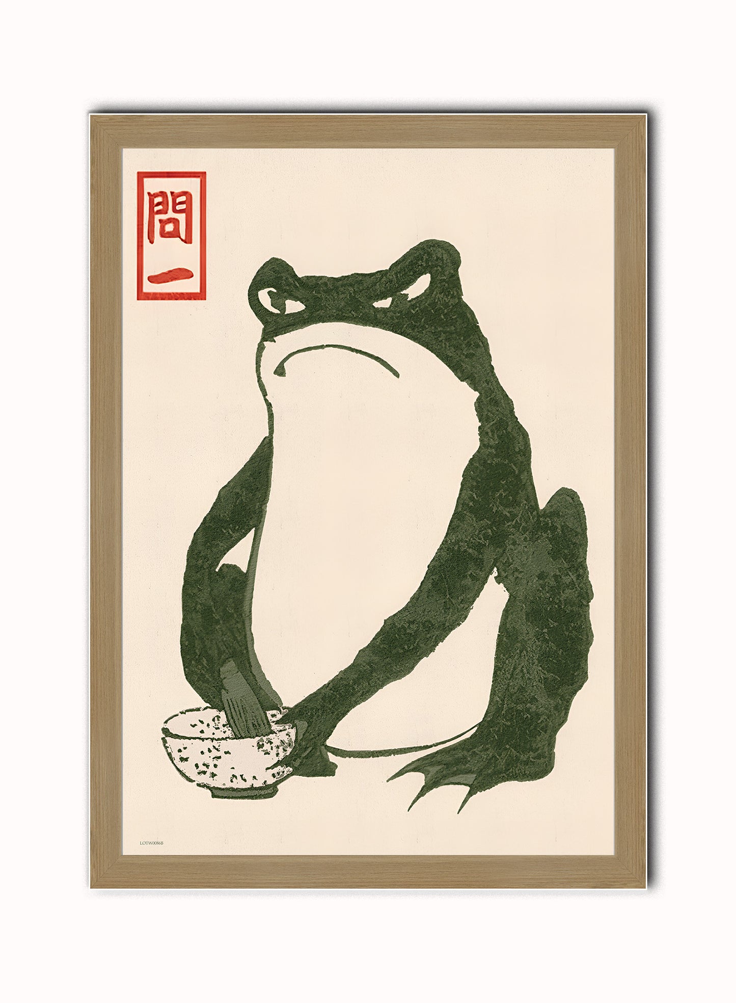 Japanese Angry Frog by Matsumoto Hoji Print – Matsumoto Hoji Japanese Wall Art 50x70cm Light Wood Frame