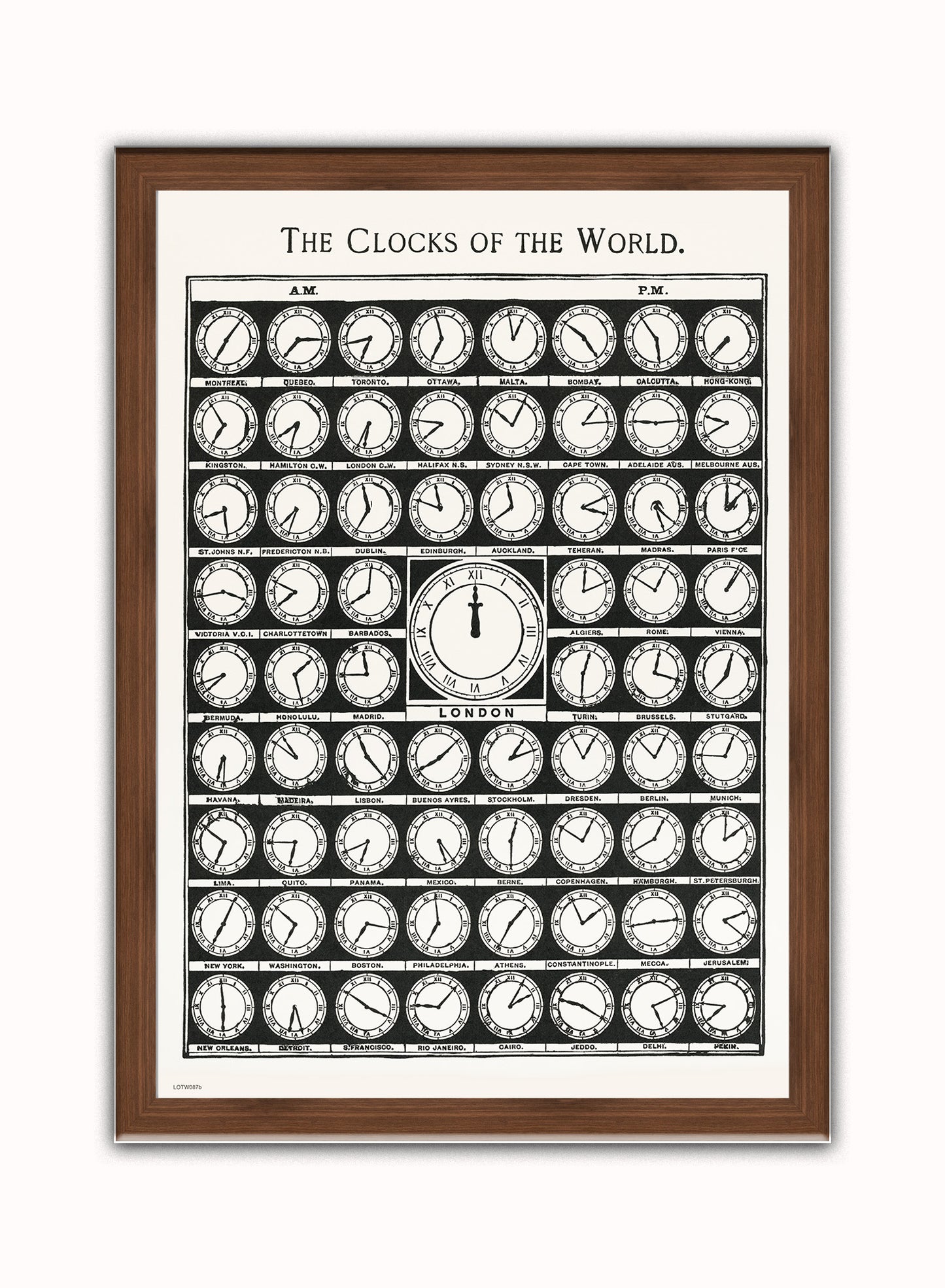 Clocks of the World Vintage Art Wall Art Print 50x70cm Dark Wood Frame