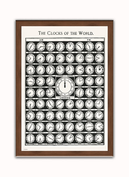 Clocks of the World Vintage Art Wall Art Print 50x70cm Dark Wood Frame