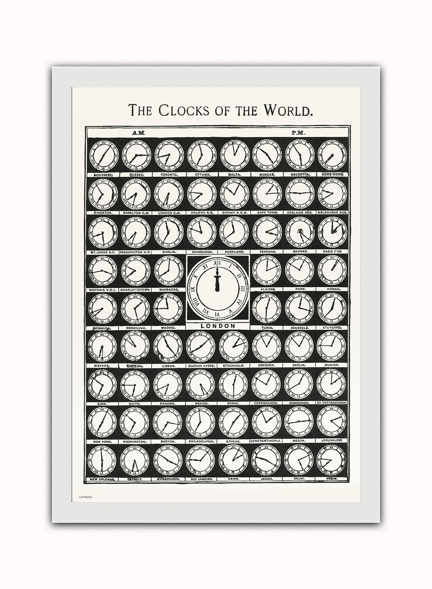 Clocks of the World Vintage Art Wall Art Print 50x70cm White Frame