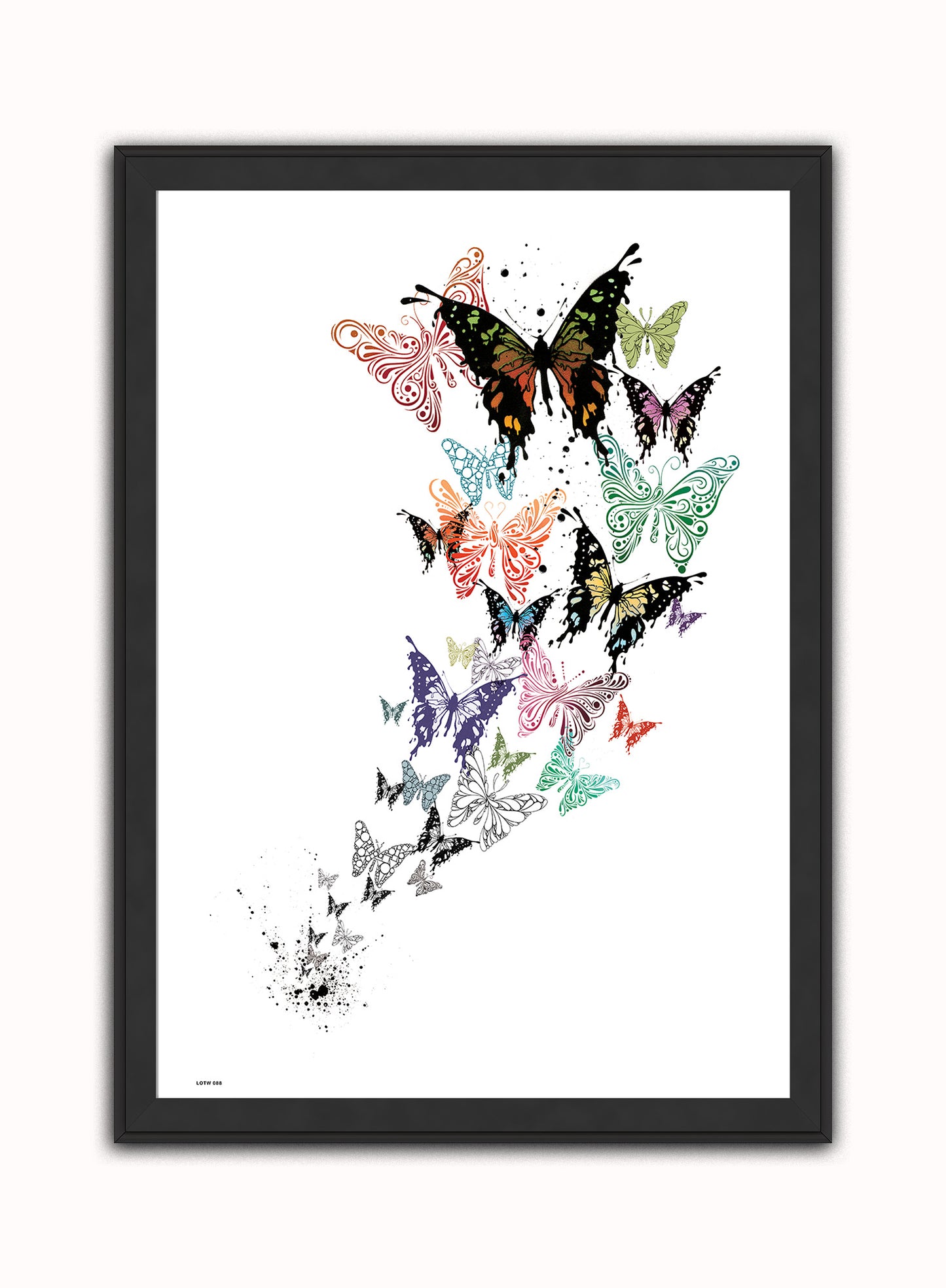 Butterflies, Contemporary Illustration Graphic Art Print Poster Vintage Poster Wall Art Print 50x70cm Black Frame
