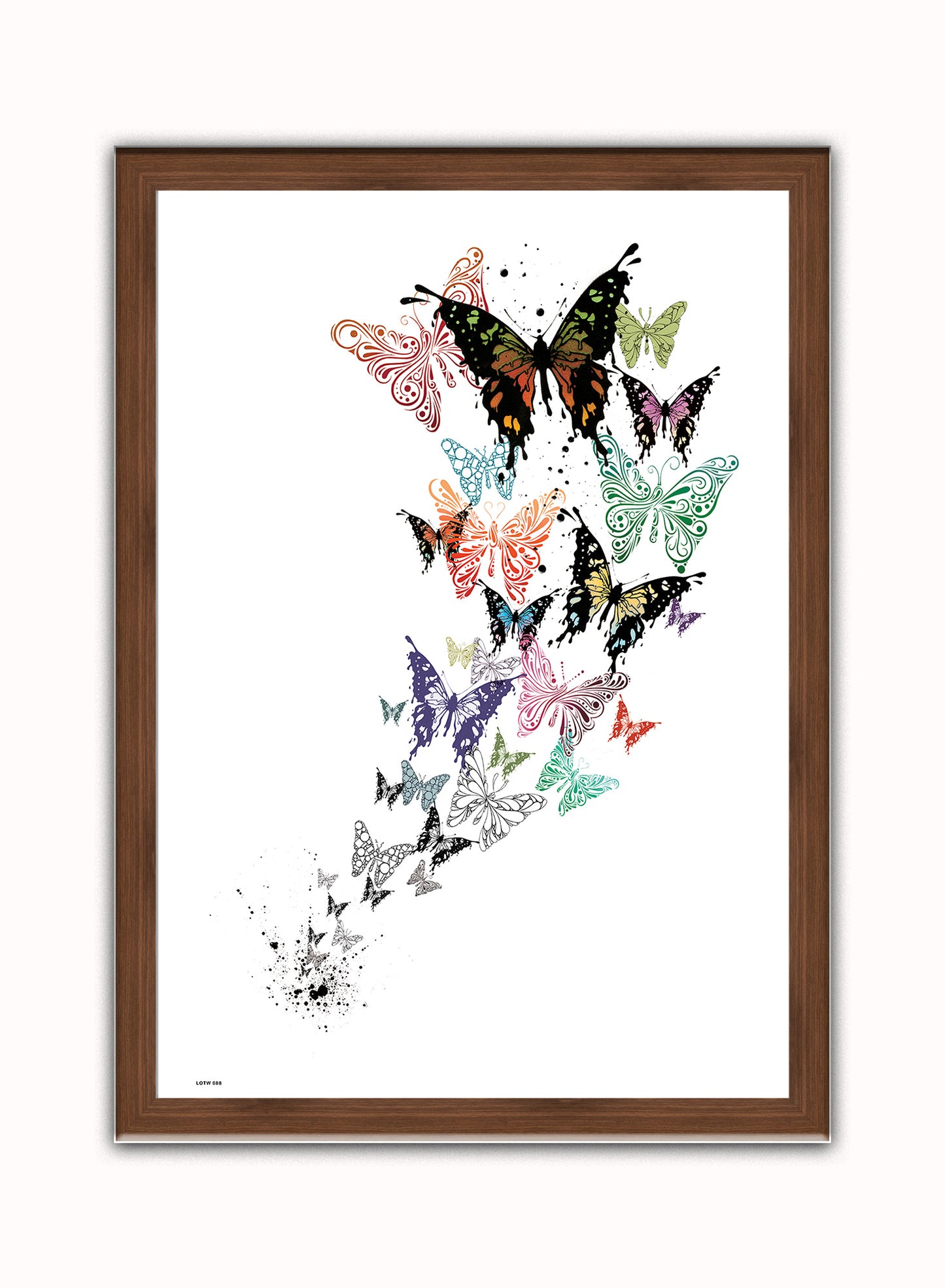 Butterflies, Contemporary Illustration Graphic Art Print Poster Vintage Poster Wall Art Print 50x70cm Dark Wood Frame