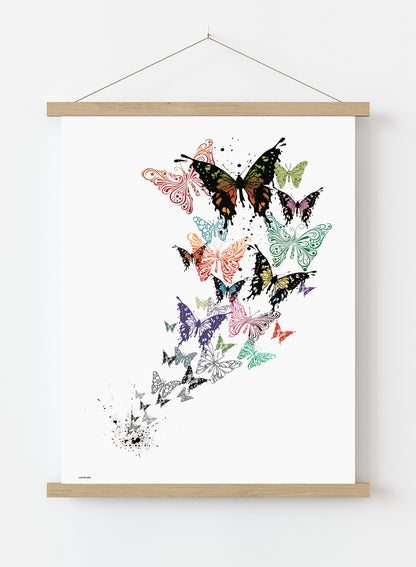 Butterflies, Contemporary Illustration Graphic Art Print Poster Vintage Poster Wall Art Print 50x70cm Poster Hanger