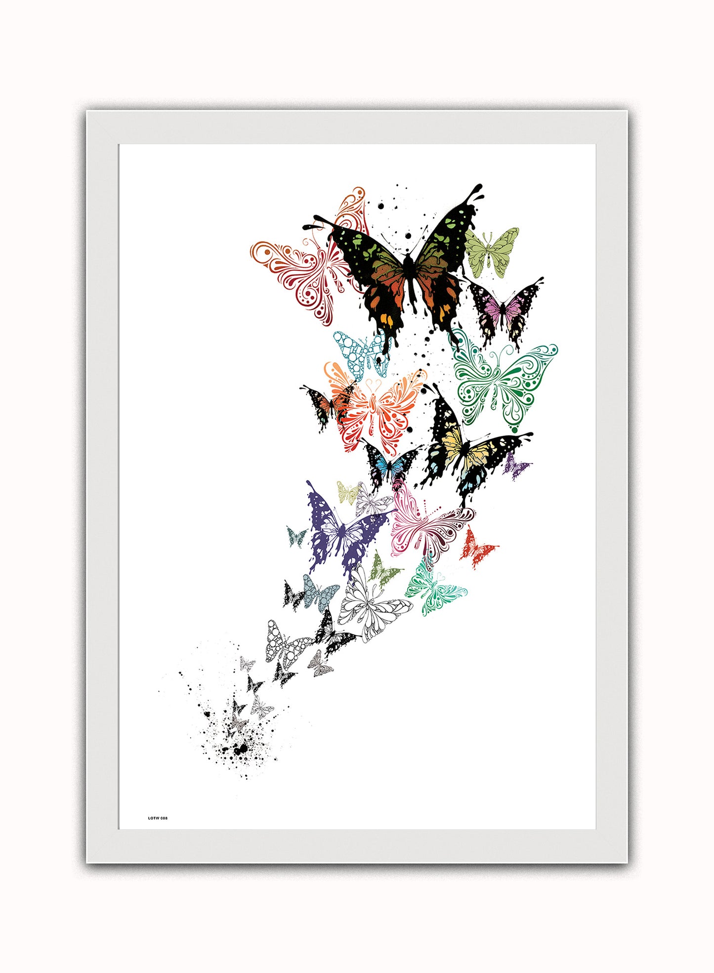 Butterflies, Contemporary Illustration Graphic Art Print Poster Vintage Poster Wall Art Print 50x70cm White Frame