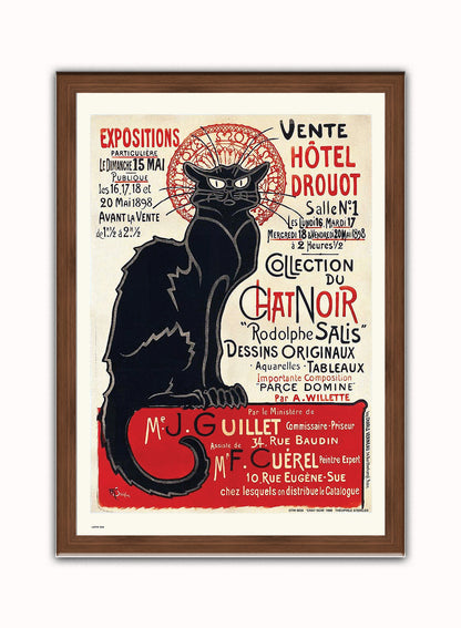 CHAT NOIR ART POSTER PRINT BY THÌäOPHILE-ALEXANDRE STEINLEN 1898 Art Print Poster Vintage Poster Wall Art Print 50x70cm Dark Wood Frame