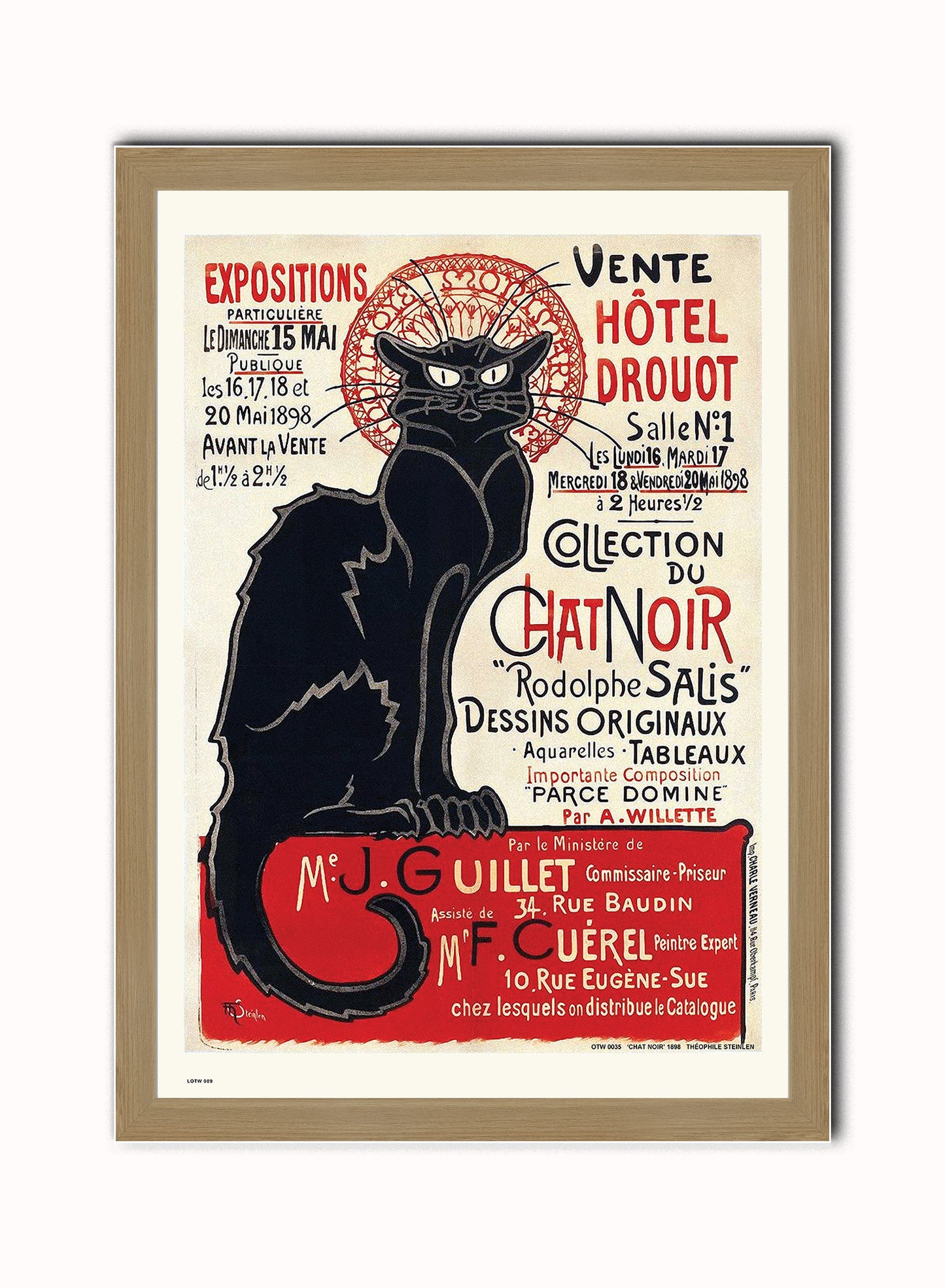 CHAT NOIR ART POSTER PRINT BY THÌäOPHILE-ALEXANDRE STEINLEN 1898 Art Print Poster Vintage Poster Wall Art Print 50x70cm Light Wood Frame