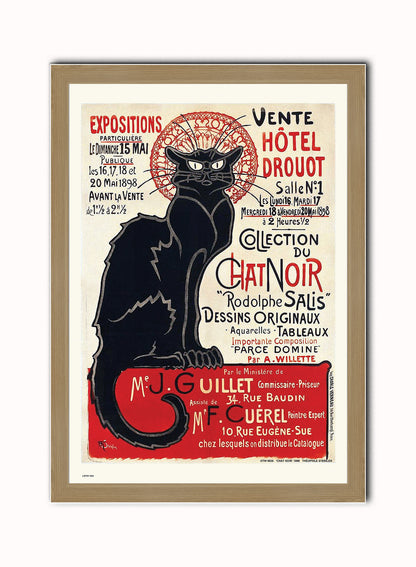 CHAT NOIR ART POSTER PRINT BY THÌäOPHILE-ALEXANDRE STEINLEN 1898 Art Print Poster Vintage Poster Wall Art Print 50x70cm Light Wood Frame