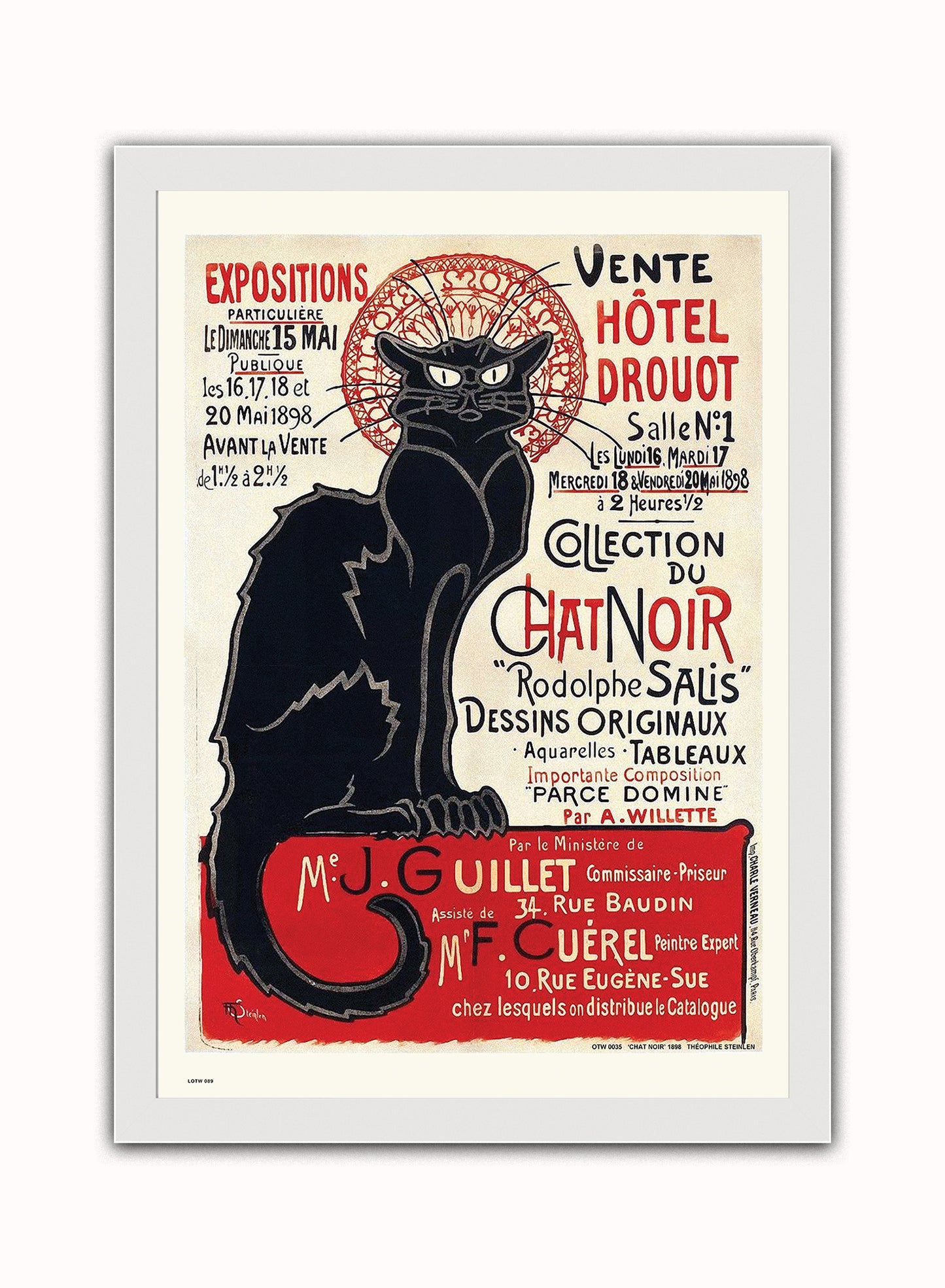 CHAT NOIR ART POSTER PRINT BY THÌäOPHILE-ALEXANDRE STEINLEN 1898 Art Print Poster Vintage Poster Wall Art Print 50x70cm White Frame