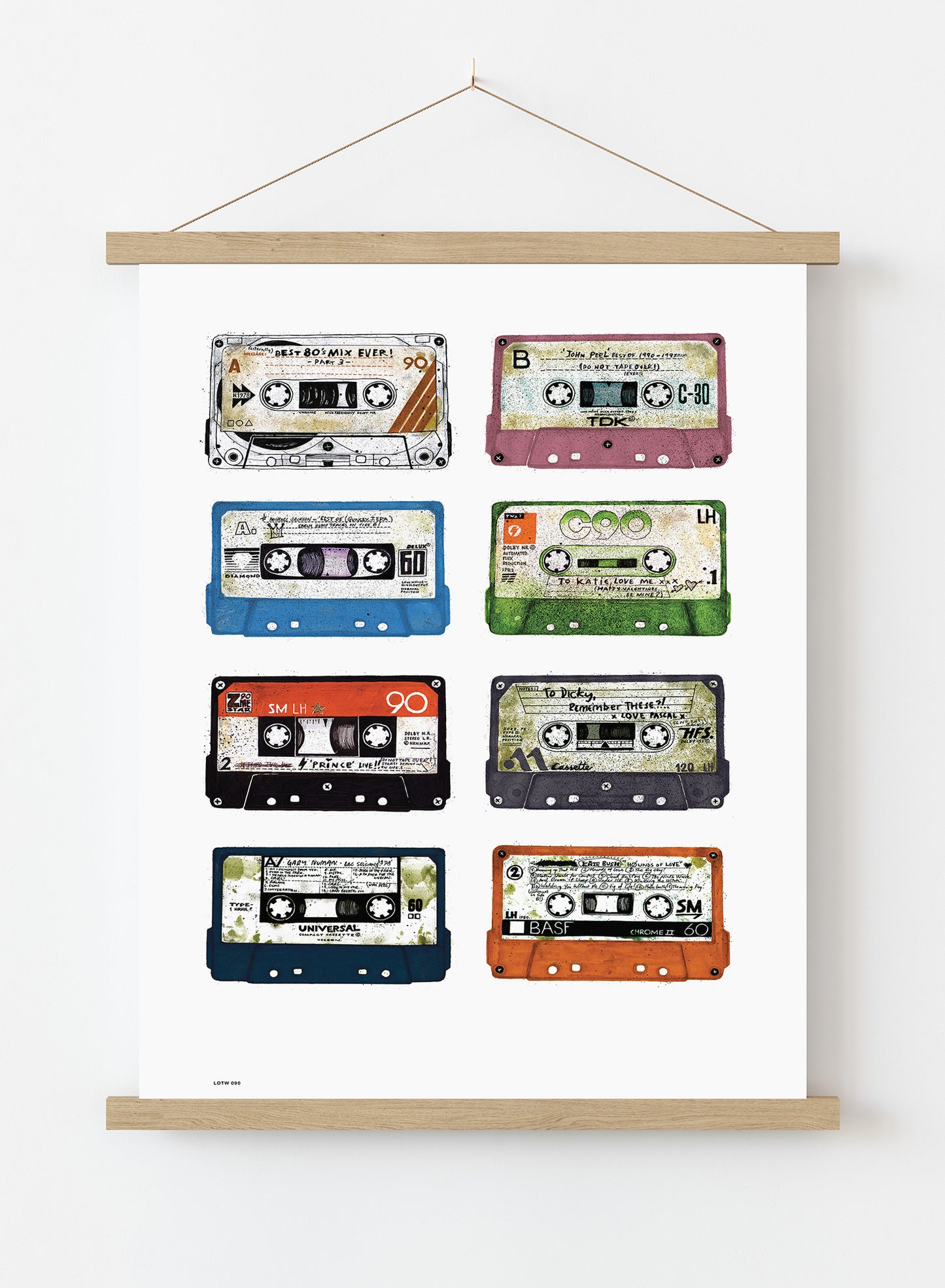Analogue Forever, Cassette Tape Contemporary Illustration Graphic Art Print Poster Vintage Poster Wall Art Print 50x70cm Poster Hanger