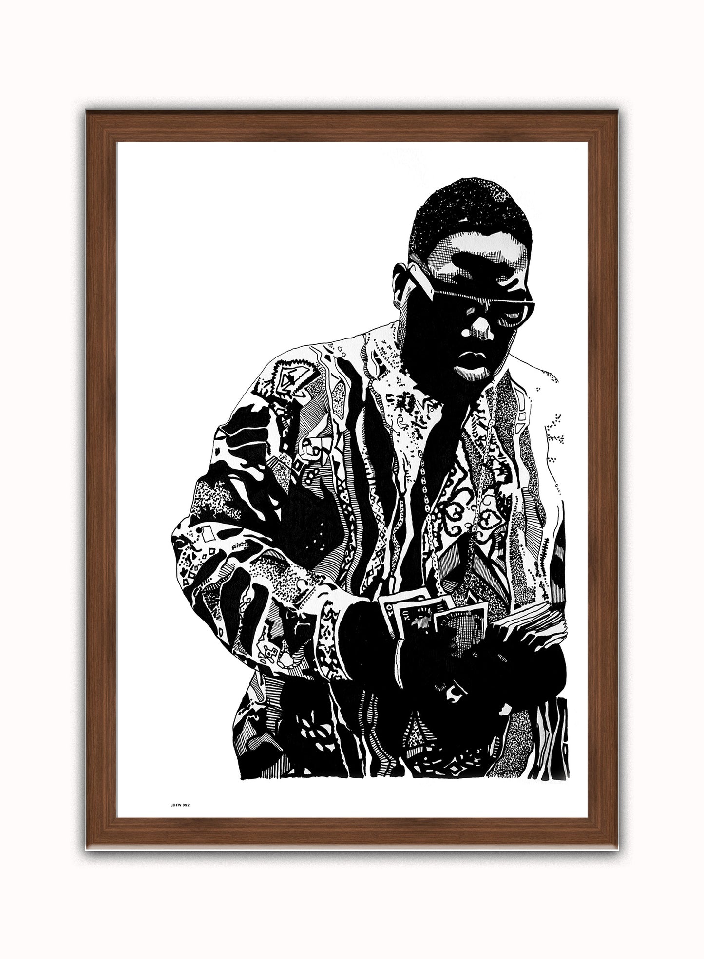 Notorious BIG, Music Idol Iconic Rap Artist Art Print Poster Vintage Poster Wall Art Print 50x70cm Dark Wood Frame