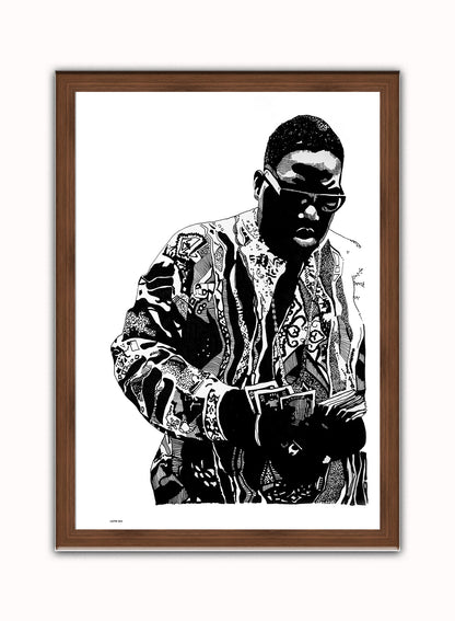 Notorious BIG, Music Idol Iconic Rap Artist Art Print Poster Vintage Poster Wall Art Print 50x70cm Dark Wood Frame