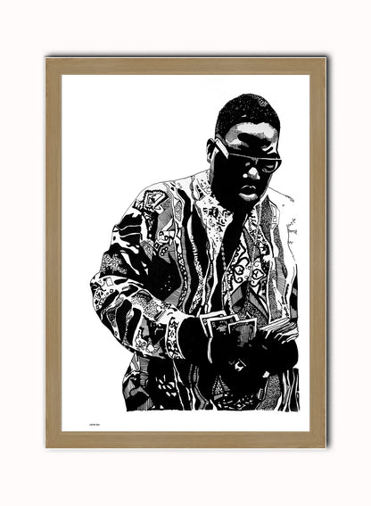 Notorious BIG, Music Idol Iconic Rap Artist Art Print Poster Vintage Poster Wall Art Print 50x70cm Light Wood Frame