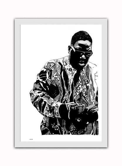 Notorious BIG, Music Idol Iconic Rap Artist Art Print Poster Vintage Poster Wall Art Print 50x70cm White Frame