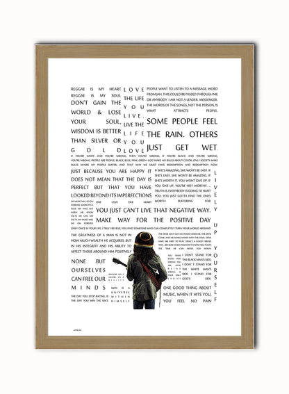 Bob Marley, Music Idol Iconic Reggae Rocksteady Roots Rock Artist Art Print Poster Vintage Poster Wall Art Print 50x70cm Light Wood Frame