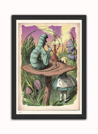 Alice In Wonderland, The Caterpillar, John Tenial Colour Illustration Art Print Poster Vintage Poster Wall Art Print 50x70cm Black Frame