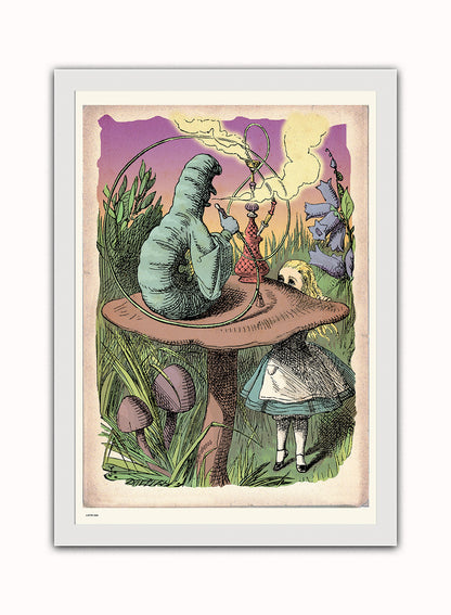 Alice In Wonderland, The Caterpillar, John Tenial Colour Illustration Art Print Poster Vintage Poster Wall Art Print 50x70cm White Frame