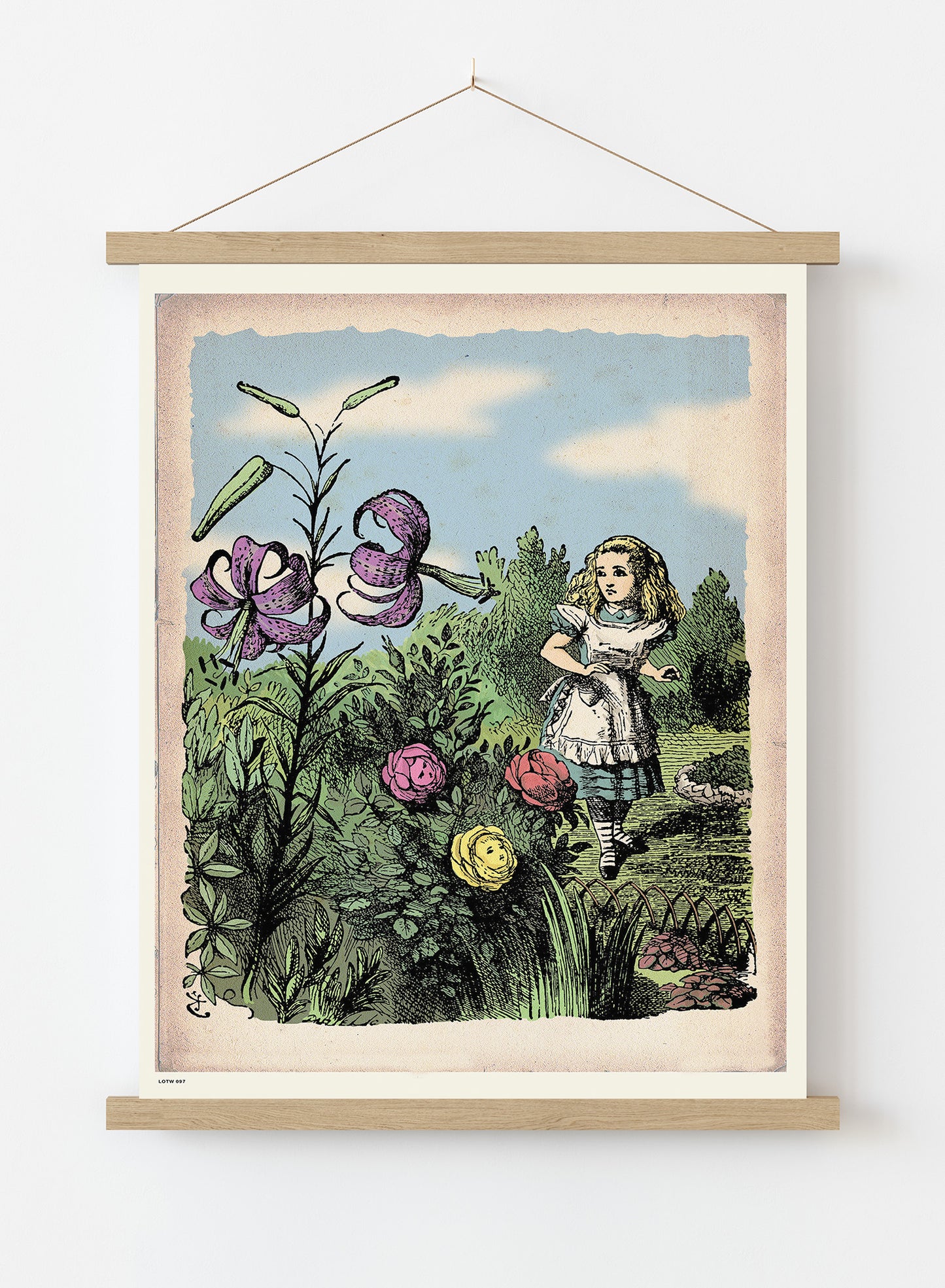 Alice In Wonderland, The Flower Garden, John Tenial Colour Illustration Art Print Poster Botanical Wall Art Print 50x70cm Poster Hanger