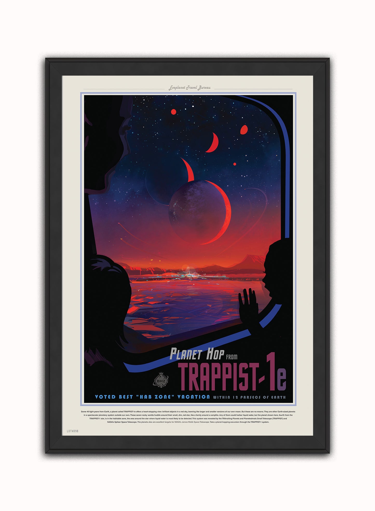 Trappist-1 system Nasa Space exploration tourist Vintage Poster Wall Art Print 50x70cm Black Frame