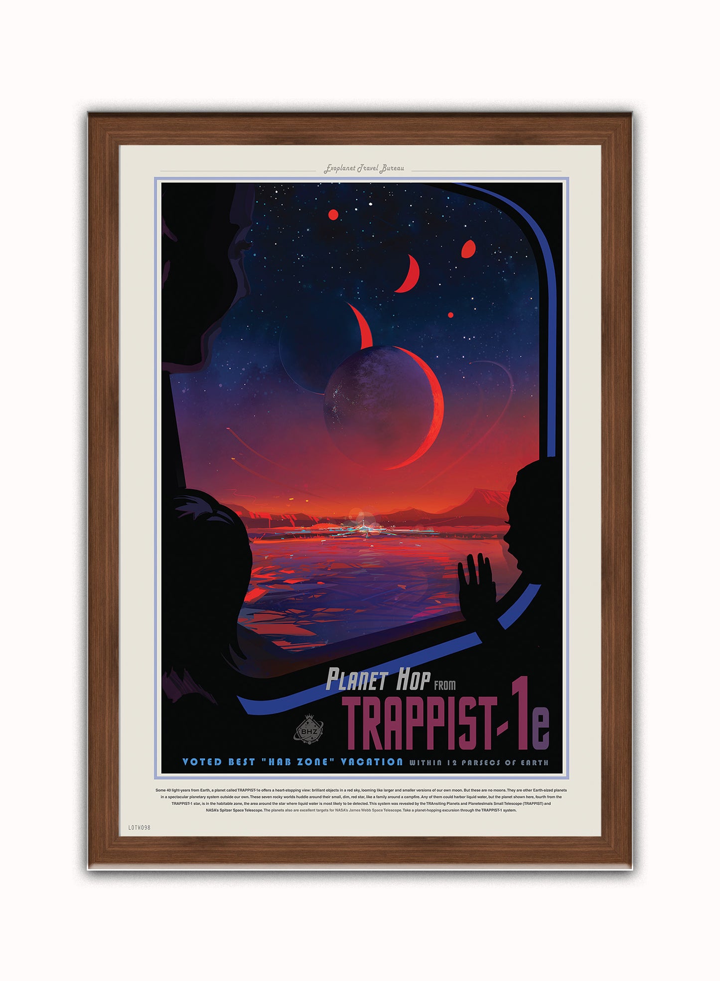 Trappist-1 system Nasa Space exploration tourist Vintage Poster Wall Art Print 50x70cm Dark Wood Frame