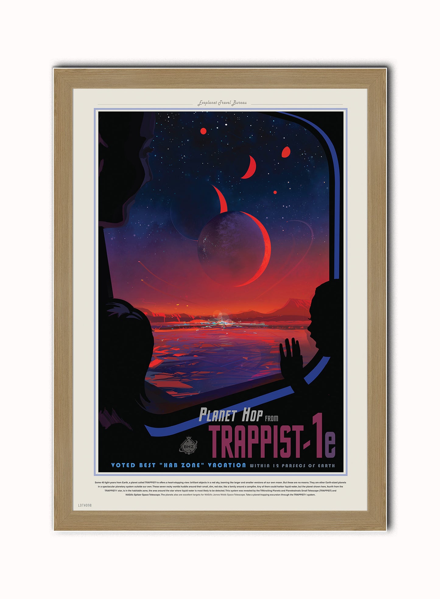 Trappist-1 system Nasa Space exploration tourist Vintage Poster Wall Art Print 50x70cm Light Wood Frame